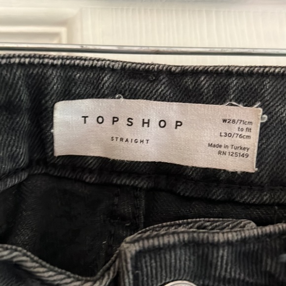 Topshop High-Waisted Straight Legged Distressed Black Denim - Size W28 - Picture 3 of 5